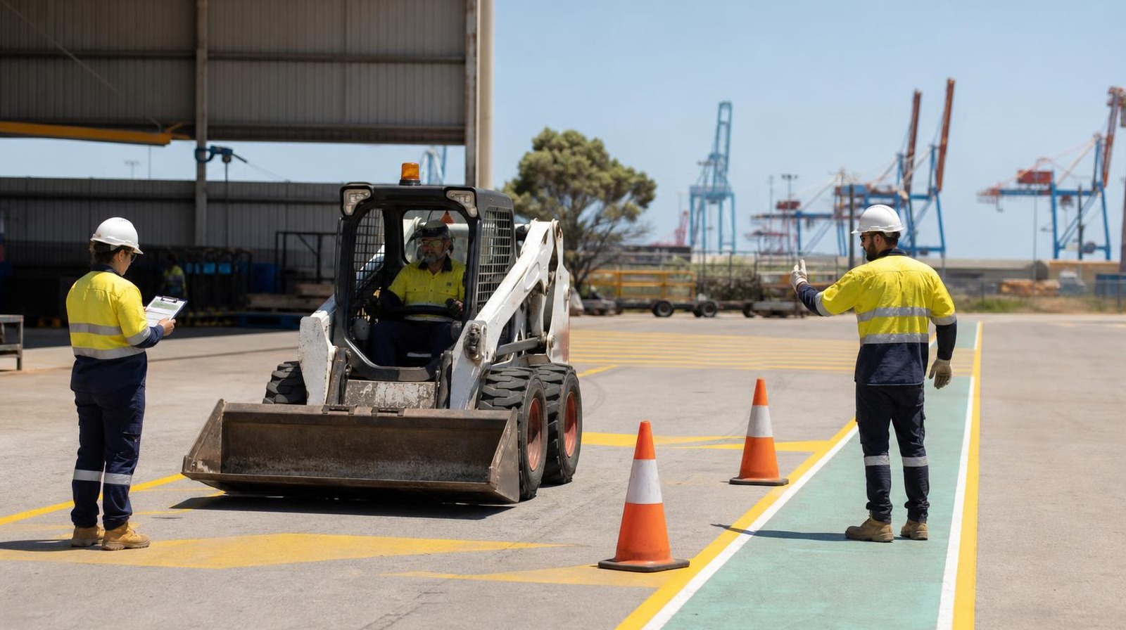VOC Assessments Perth — Onsite Plant Assessment (Naval Base) Plant operator completing onsite verification of competency assessment with spotter and assessor at Naval Base