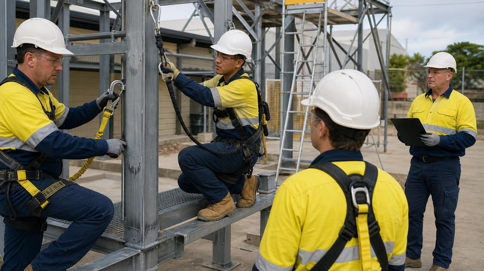Work Heights Course Perth — Lanyard Anchor Practical (Belmont) Trainees practising lanyard and anchor selection during work heights course Perth practical at Belmont