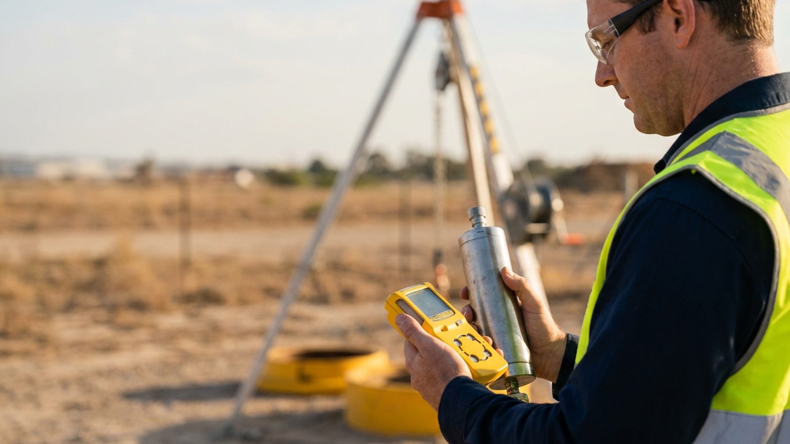 Confined Space Ticket Gas Monitor Bump Test Four gas monitor bump test drill before a Perth confined space ticket entry practical.