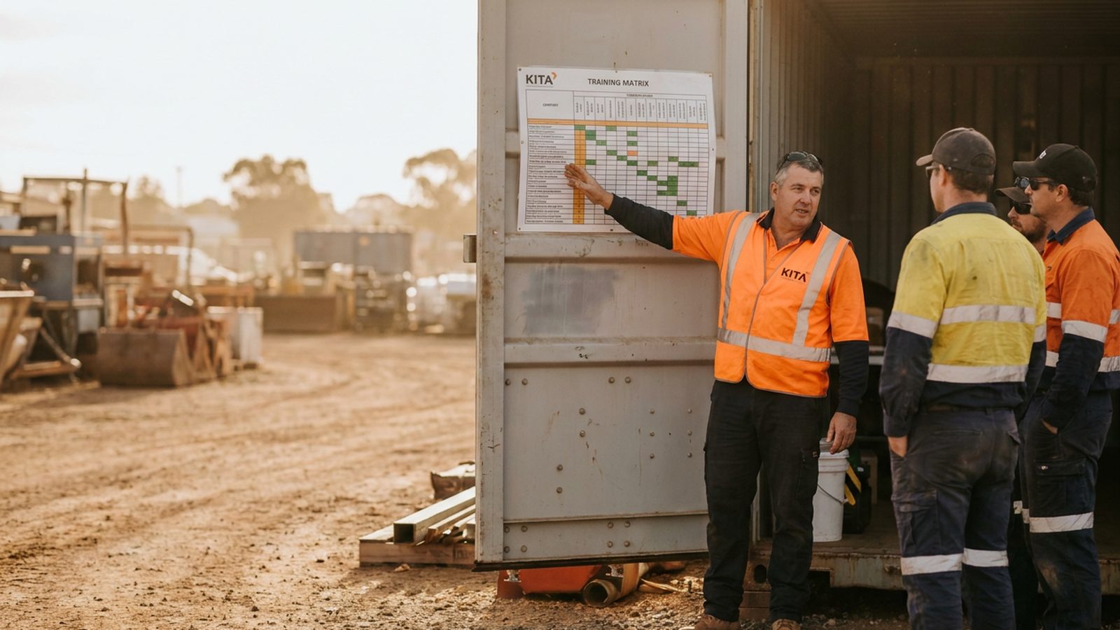 On site training partnership briefing at a Perth client yard.