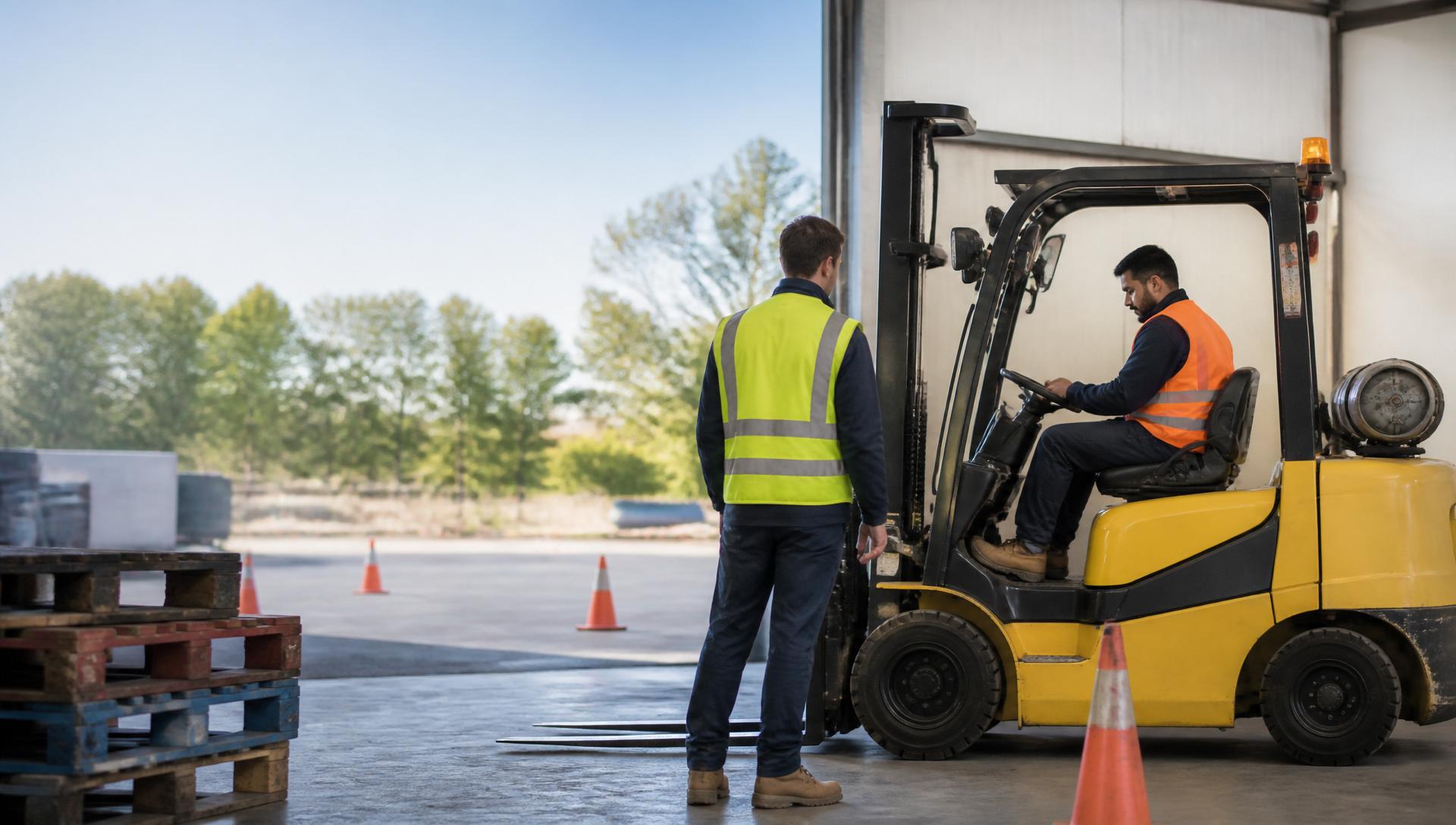 KI Training assessor running a forklift high risk work licence demo at the Welshpool Perth training yard